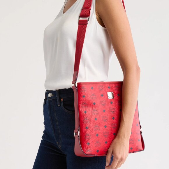 MCM Aren Logo Crossbody Bag Candy Red  1 year guarantee Included - Picture 1 of 7